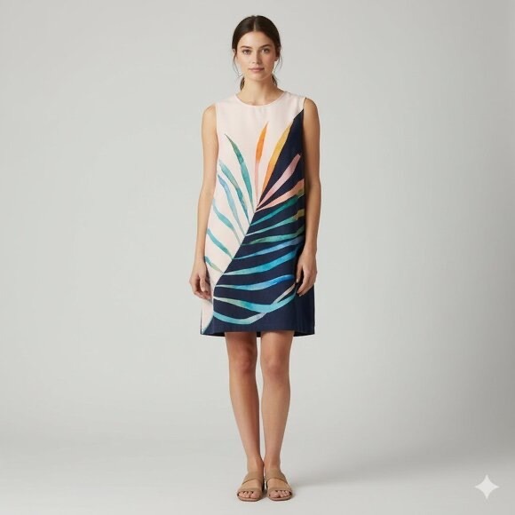 Conditions Apply Dresses & Skirts - Conditions Apply Anthropologie Shift Dress Large Petite Palm Leaf Navy Pink